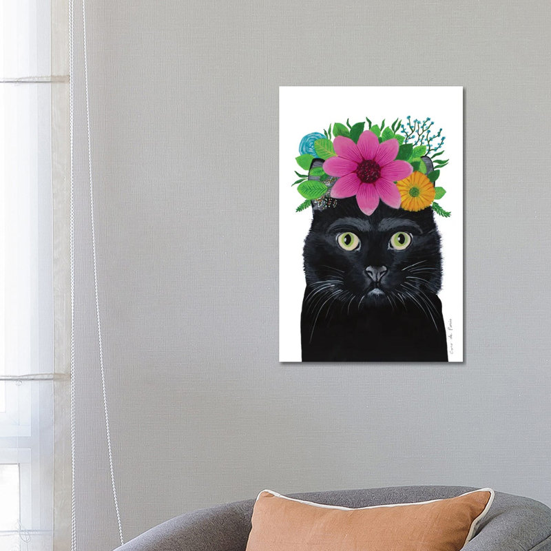 Frida Kahlo Black Cat - White - Wrapped Canvas Print, 66.04 cm H x 45.72 cm W
