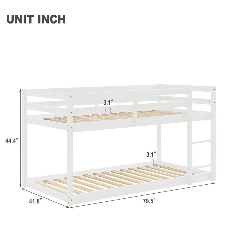 Twin Over Twin Floor Bunk Bed,Pink, Blanc
