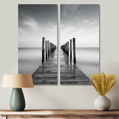 Black And White Pier Horizon I - Black Coastal Wall Art
