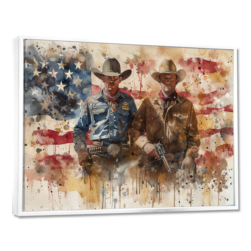 Marcquis - Cowboys, art mural, Toile encadrée flottée blanche, H 24 po x l 32 po x P 1 po