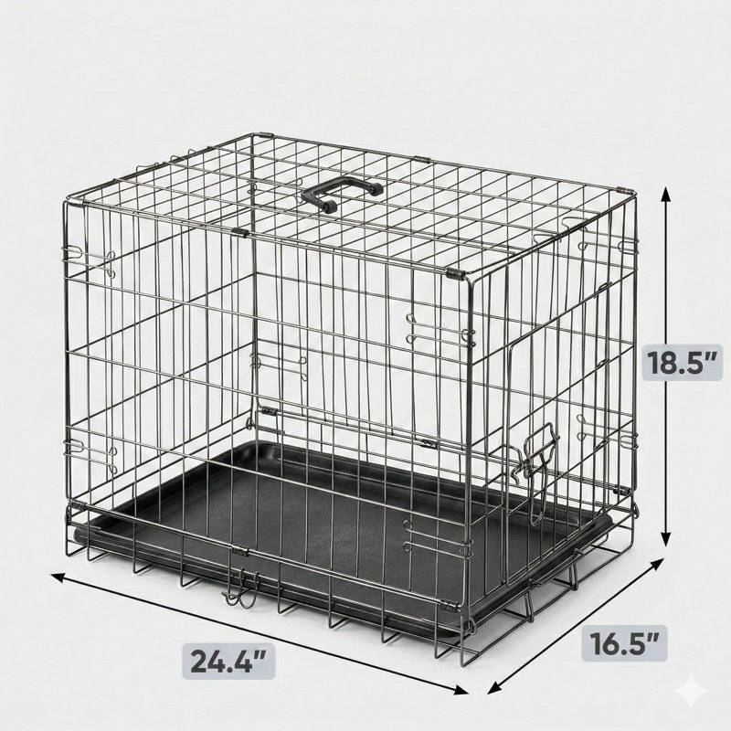 Single Door Metal Wire Pet Kennel for Medium Dogs, 24-Inch Size, Includes Plastic Leak-Proof Pan Tray, Foldable Design Suitable for Indoor, Outdoor, and Travel Use