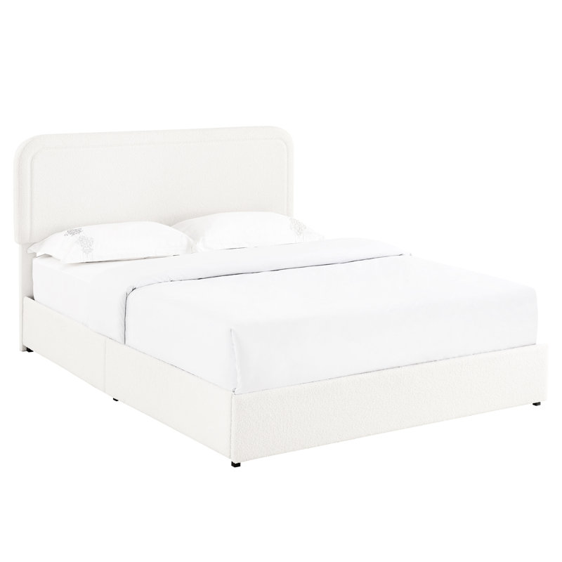 Classic Style Queen Bed With Storage & Adjustable Headboard Height Contemporary Compartments Curved