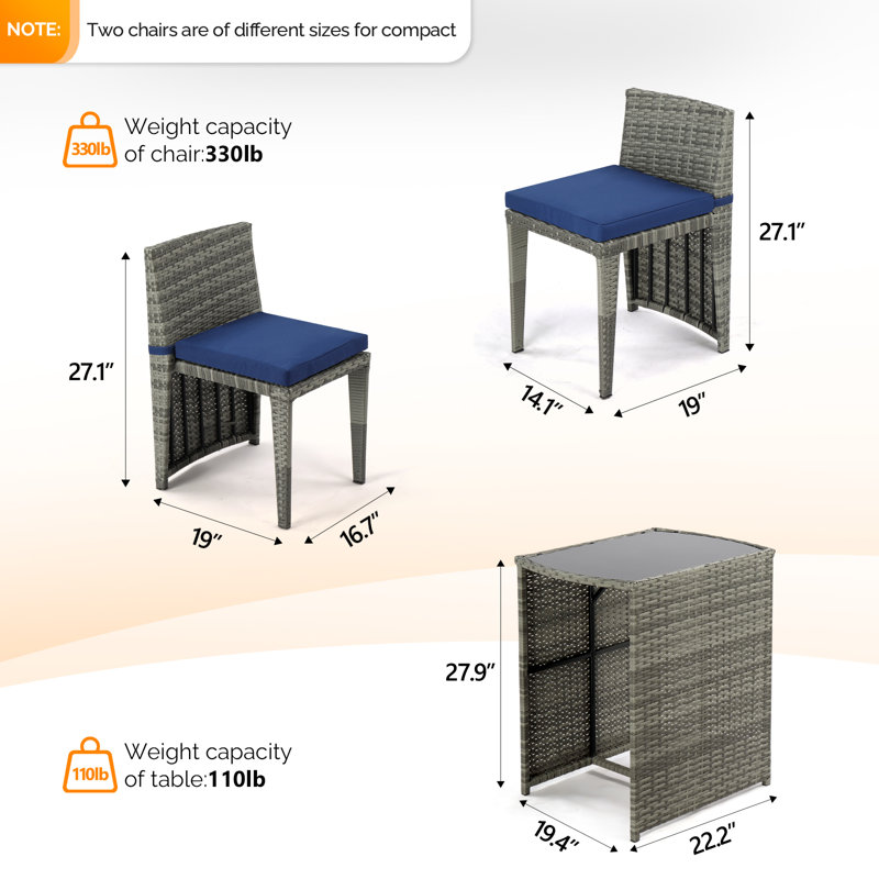 Space-Saving Wicker Patio Bistro Set