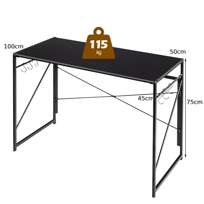Lyka Foldable Steel and Iron Computer Desk, Black