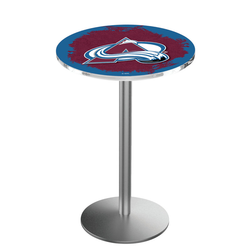 NHL Round Metal Base Dining Table, Stainless Steel, Colorado Avalanche