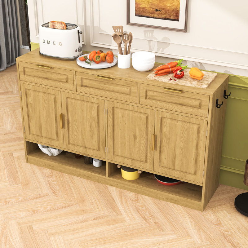 Armoire de rangement élégante avec amplement d'espace de rangement et tablettes réglables, Naturel