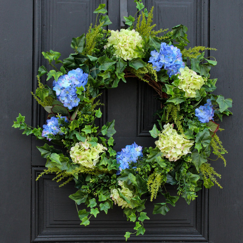 Couronne en soie Hydrangea, H 30 po x l 30 po x P 6 po