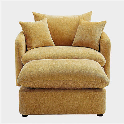 46.1" W Upholstered Oversized Swivel Accent Chair with Ottoman,37.8" Large Seat Width for Heavy People, Accent Chair with 3 Pillows for Living Room, Chenille
