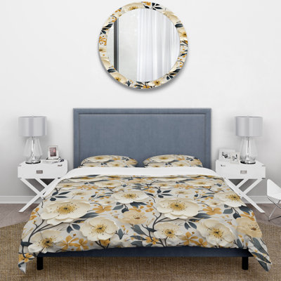 Ensemble de housse de couette Ivory Poppies Playful Blossoms - Floral
