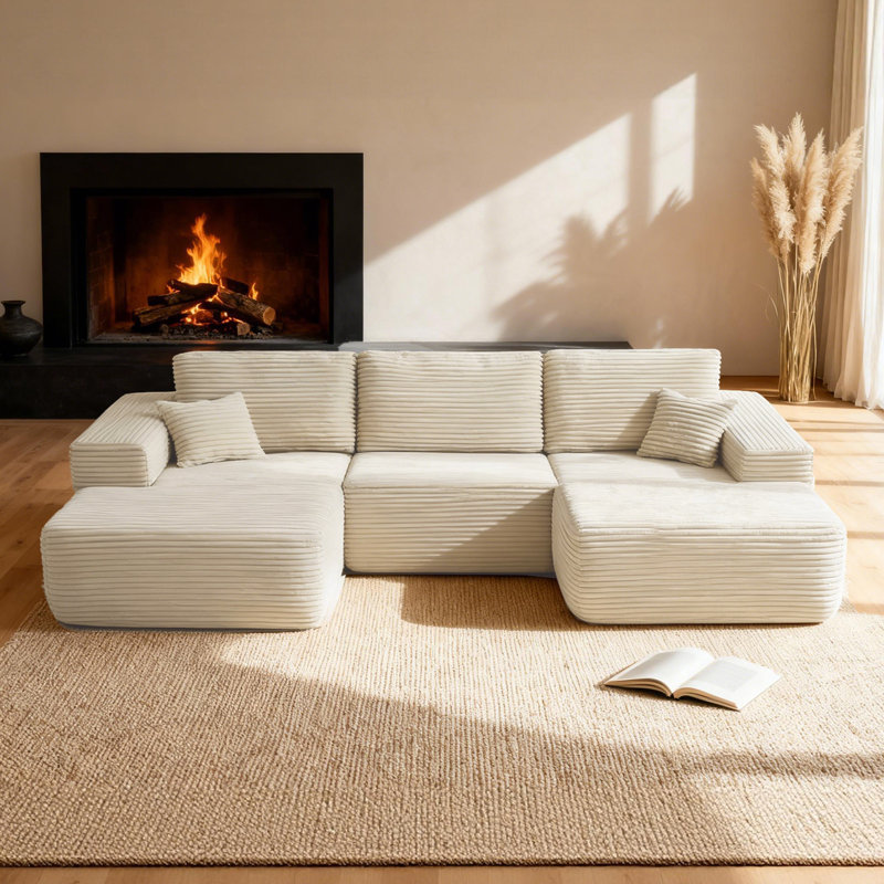 Chaise longue modulaire en U Cloud, Orienté à gauche (vu de face), Beige