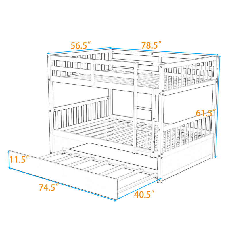 Full Over Full Bunk Bed With Twin Trundle, White