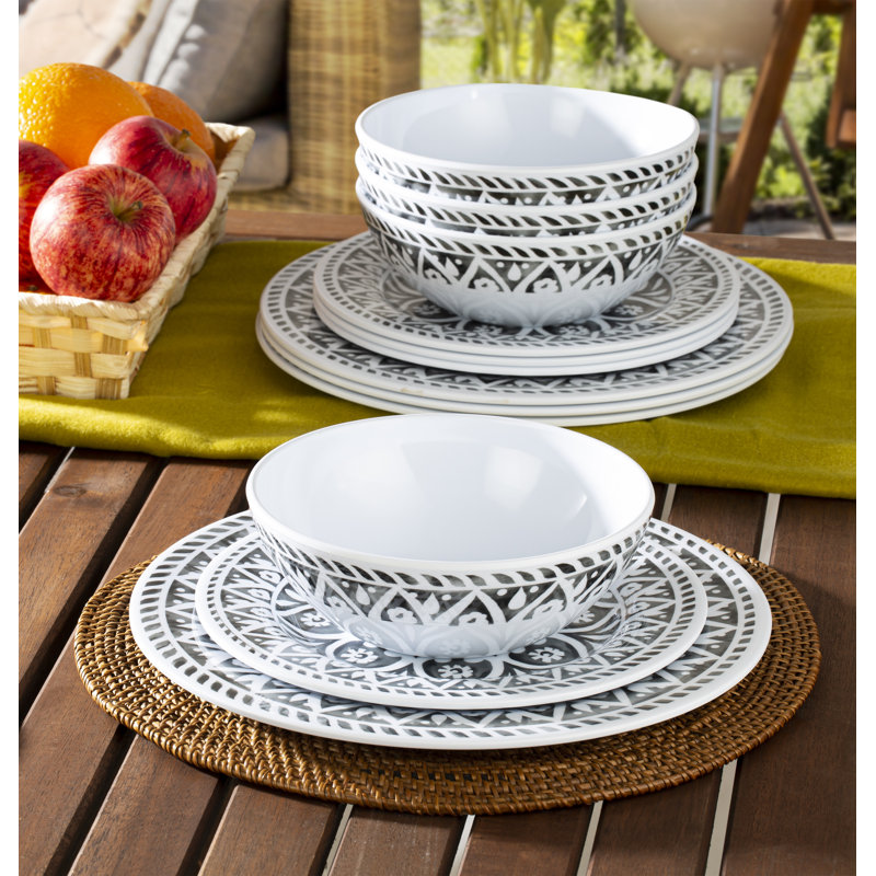 12pc Marrakech Grey Melamine Dinner Set