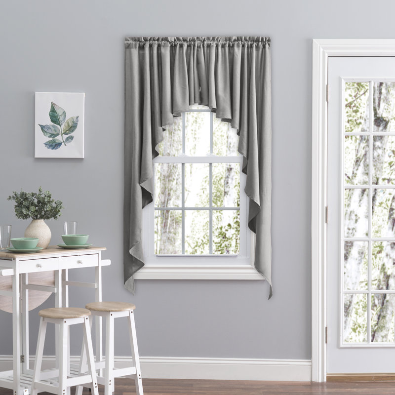 2-Piece Opaque Polyester Swag Window Valance, Gray, 62" W x 24" L
