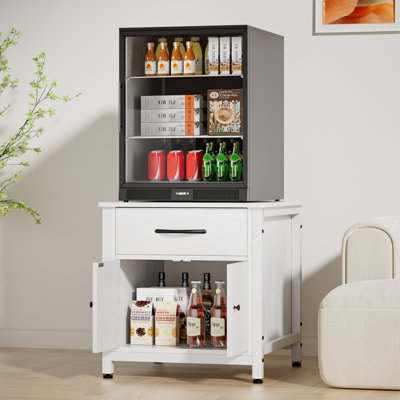 Mini support de réfrigérateur avec rangement, mini armoire de réfrigérateur robuste avec tiroir, table de support de réfrigérateur en bois massif pour dortoir, bureau, chambre à coucher, charge 220 lb