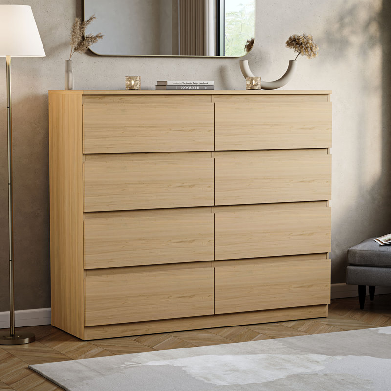 Cunha 8 - Drawer Wide Chest of Drawers, Large Bedroom Storage Cabinet, Pine