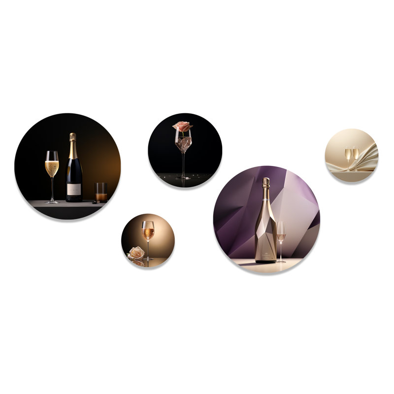 Champagne Solitude Charm - Champagne Champagne Round Wall Art Set Of 5