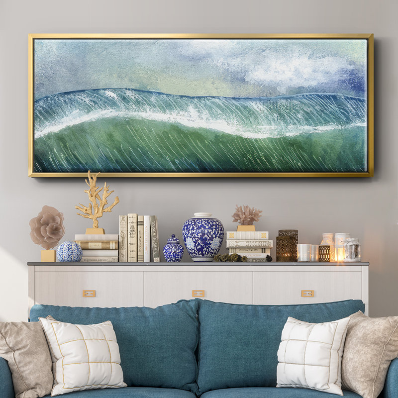 Crashing  Wave I- Framed Canvas, 24" H x 60" W
