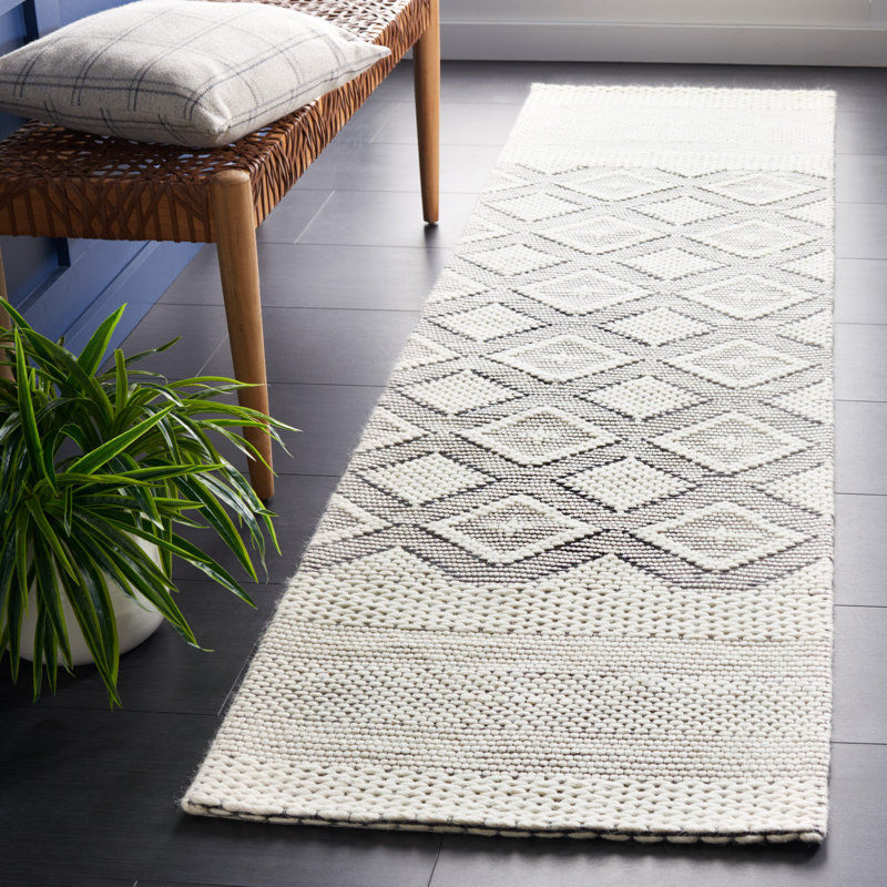 Allyx Hand Woven Wool/Cotton Geometric Rug in Ivory/Black, Runner 2'3" x 8'
