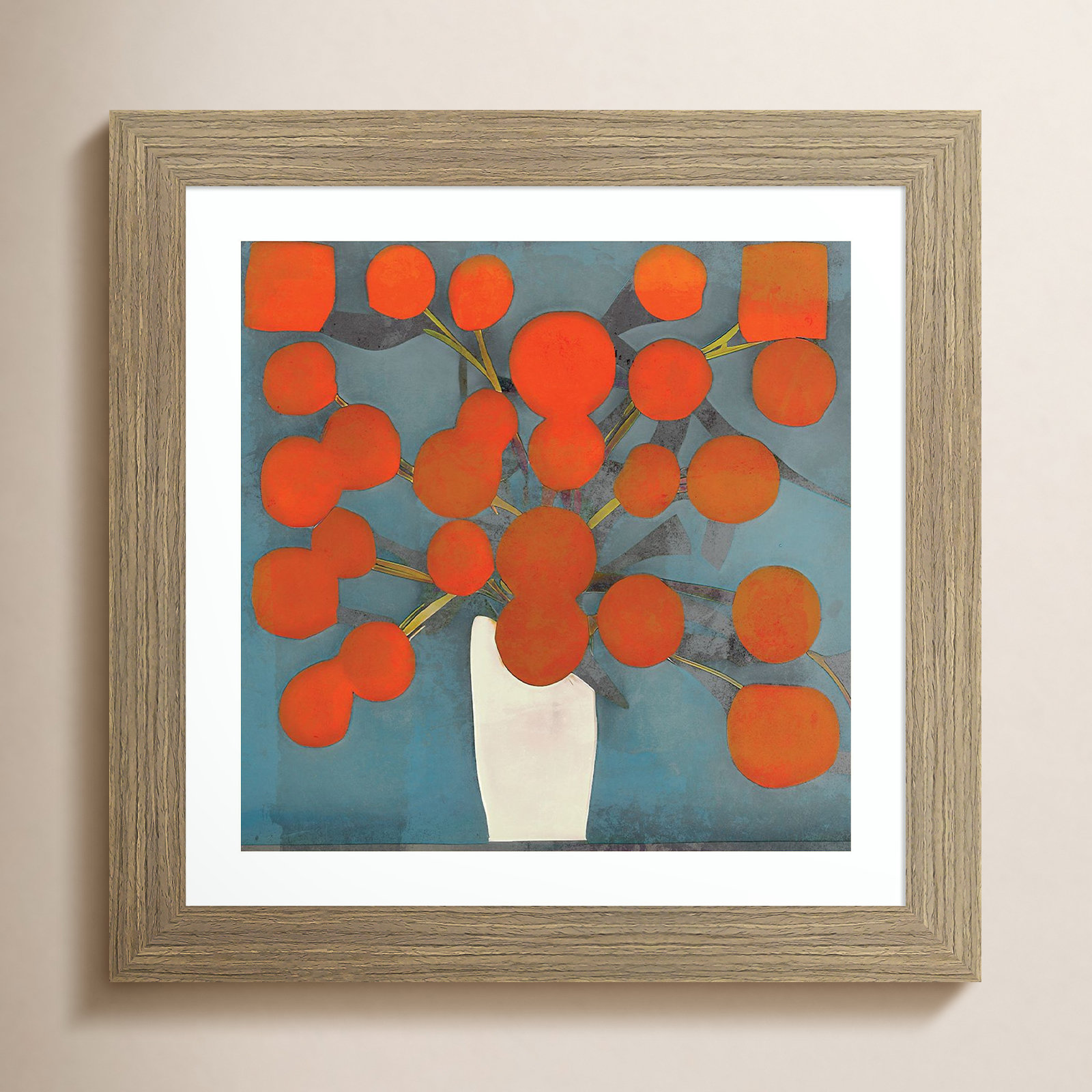 Abstract Orange Flowers Print by Elena Ray, 14" H x 14" W, Brown