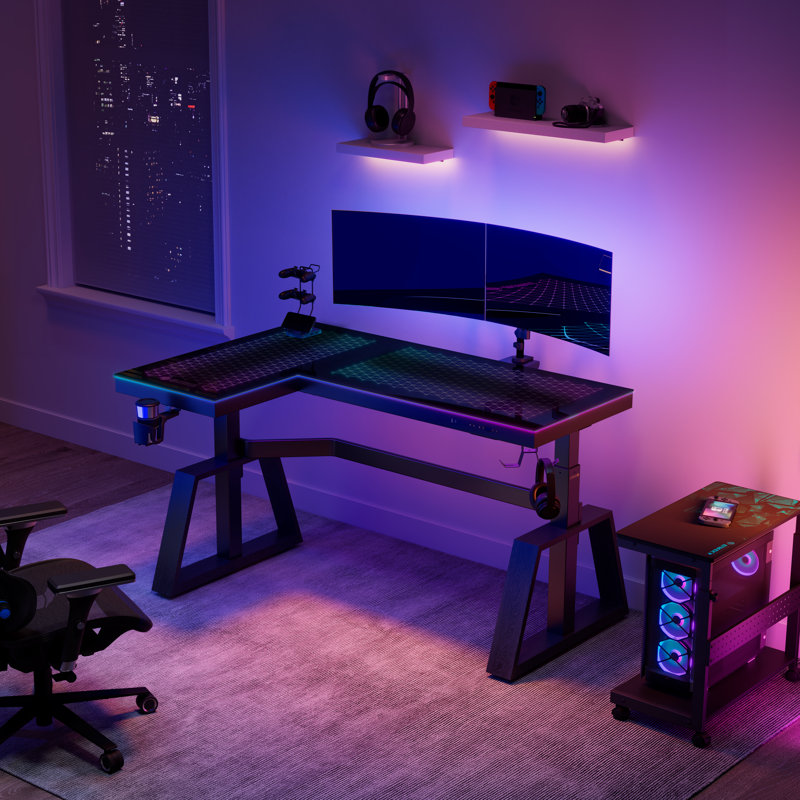 Chaniqua Music Synced RGB LED Glass Gaming Desk, Left Hand
