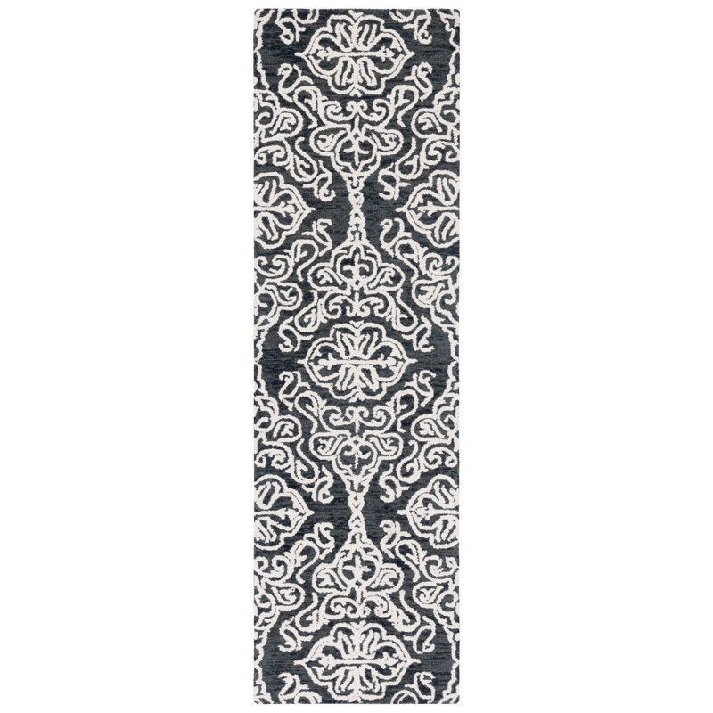 Anjalena Hand Tufted Wool Damask Rug, Runner 2'3" x 8'