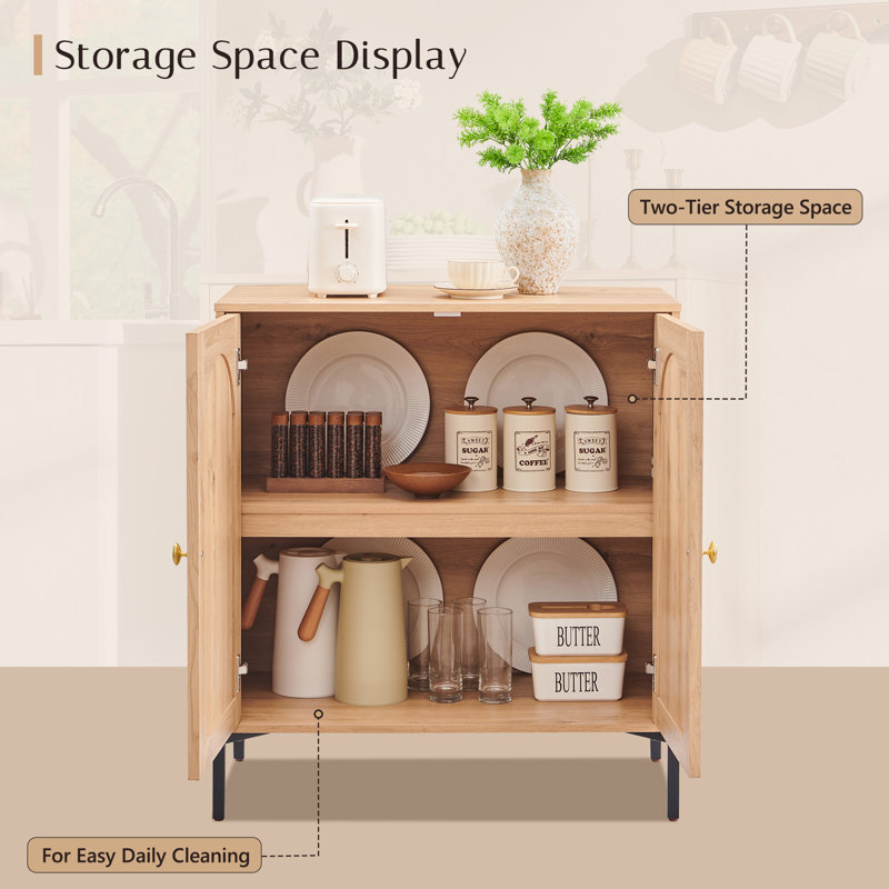 Buffet moderne cannelé avec rangement, Naturel, One piece, H 34 po x l 30,88 po x P 15,75 po