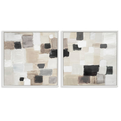 Neutral Patchwork Squares 2 PC Giclee Art Set by Lanie Loreth