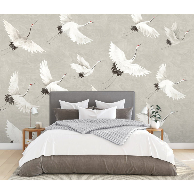 Crane You Later Dove Grey Washable Wall Mural