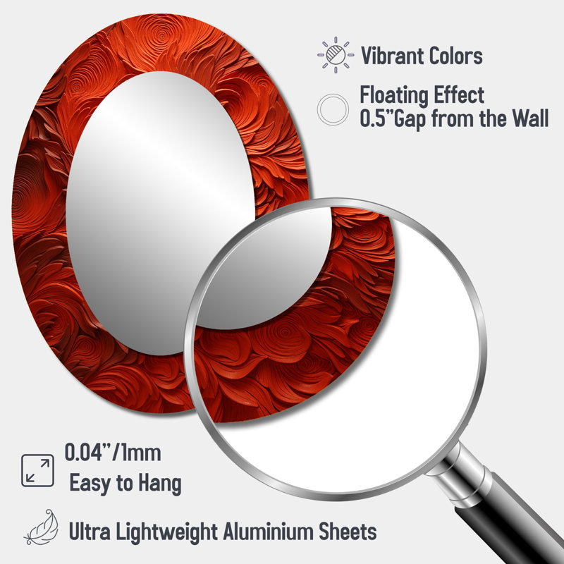 Volcanic Red Fusion Vector 2 - Miroir mural moderne ovale, H 40 po x l 30 po