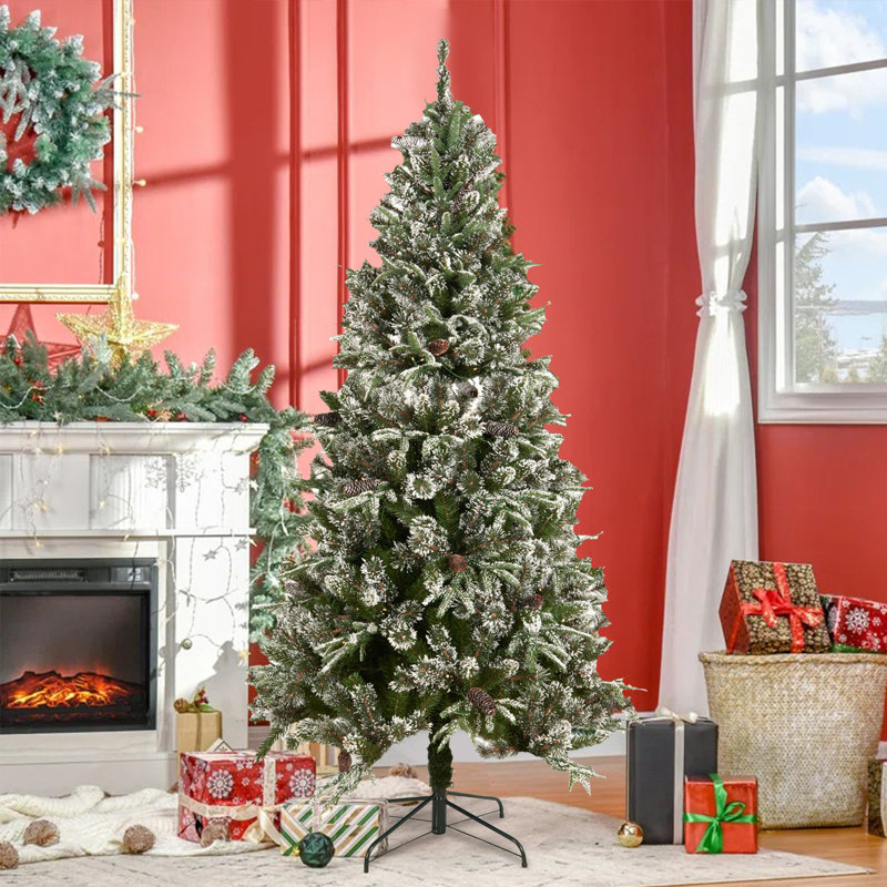 6-ft Pre-lit Pre-decorated Spruce Christmas Tree - 1273 Tips, 29 Pinecones, 240 Lights, Metal Base