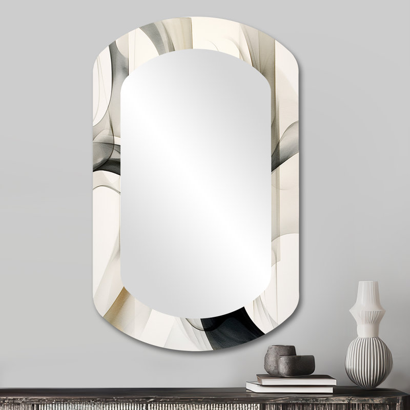 Abstract Neutral Xiv - Irregular Abstract Geometric Assymetrical Modern Unique Wall Mirror, 31" x 19"