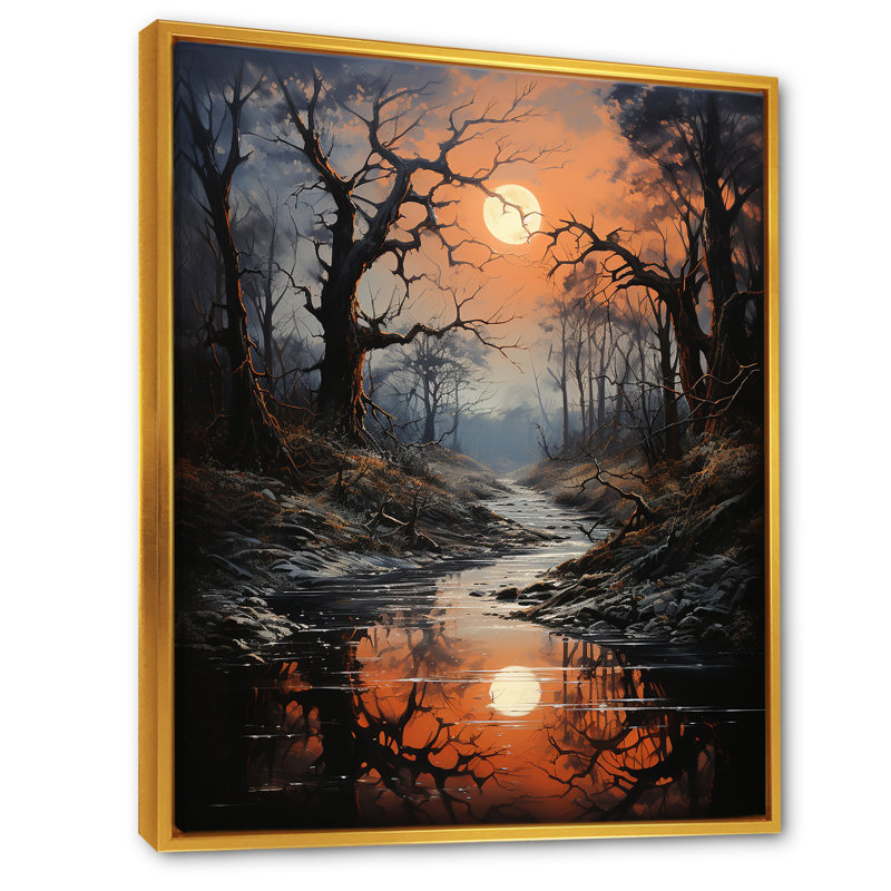Moonlit Shadows In Winter I sur impression sur toile, Cadre flottant doré, H 20 po x l 12 po x P 1 po
