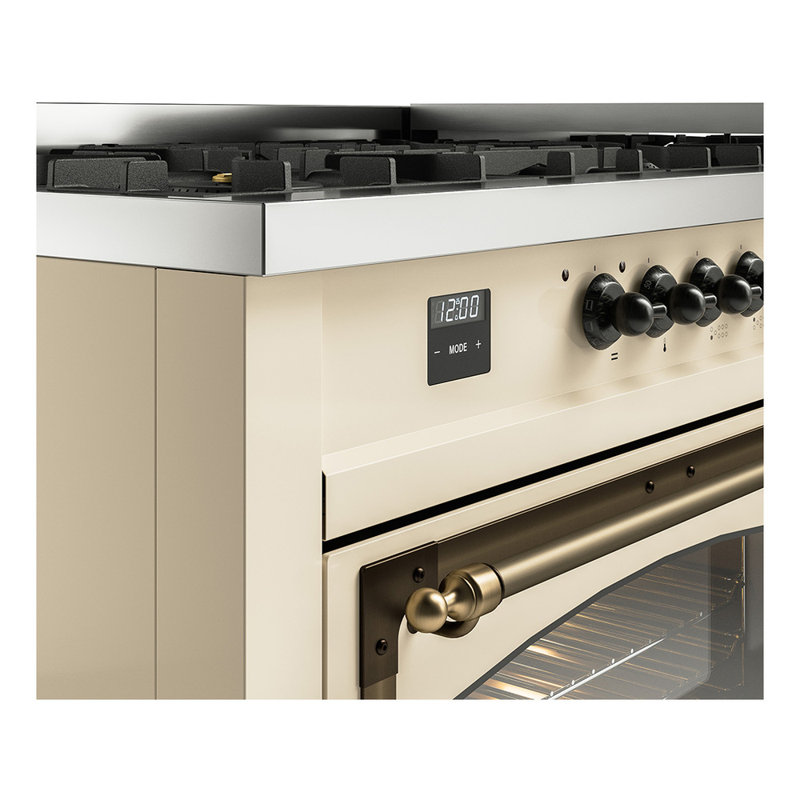 ILVE Nostalgie II Noblesse 60 in Dual Fuel Range, 9 Burner, Griddle, Antique White/Burnished, Natural Gas