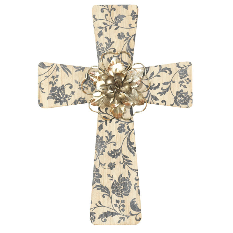 Décoration murale en métal avec croix en bois