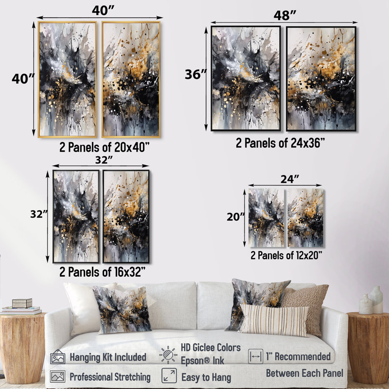 Gris gris délicat abstrait coups de pinceau III - art mural gris, Noir, H 36 po x l 48 po