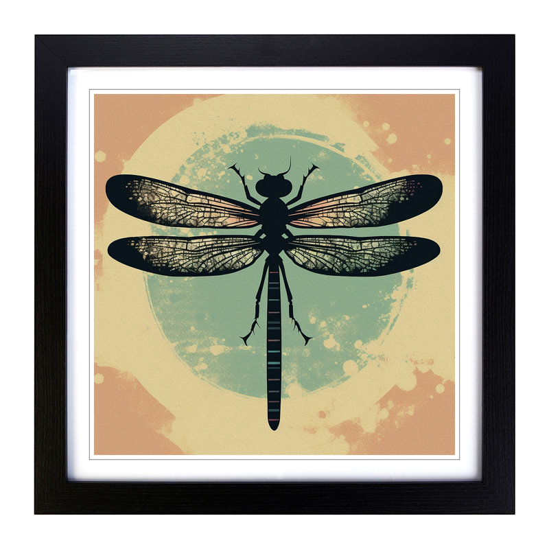 Dragonfly Retro Framed Print, Black
