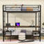 Lit double superposé double au-dessus d'un lit double avec bureau, station de charge, tablettes et panneau grillagé en métal-292703620