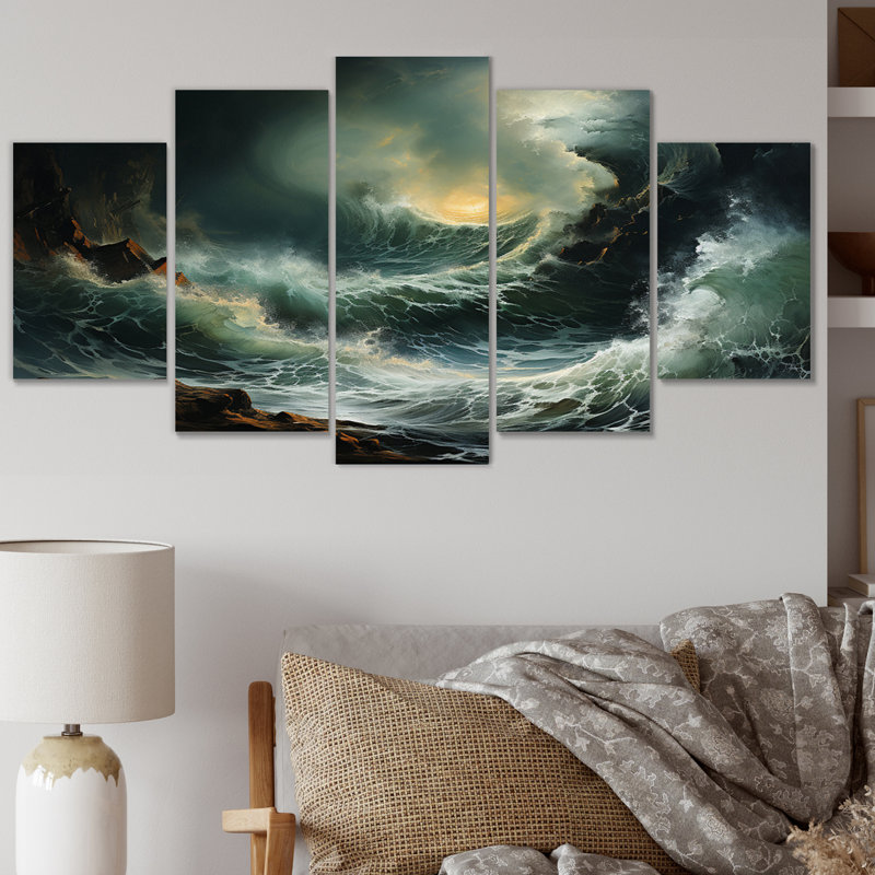 Stormy Seas Beauty II - salon d'art nautique et plage - 5 panneaux