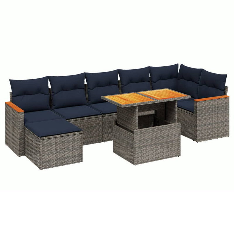  Ensemble de canapé de patio 8 pièces avec coussins en rotin de polyester, Gris, Bleu