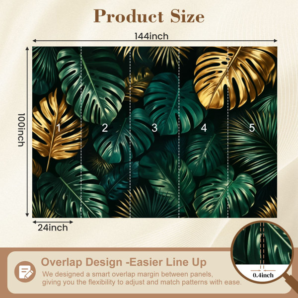 Red Barrel Studio® Peel and Stick Wallpaper Tropical Leaves Golden ...