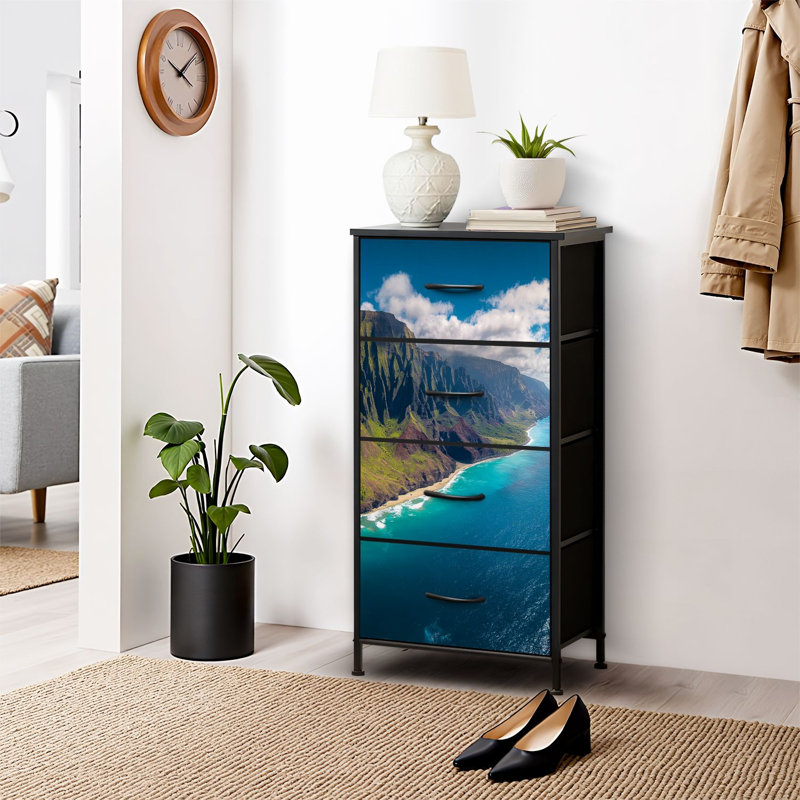 4 Drawer Dresser for Bedroom, Narrow Chest of Drawers, Wooden Top and Study Iron Frame 18"x37.5"-(WxH)