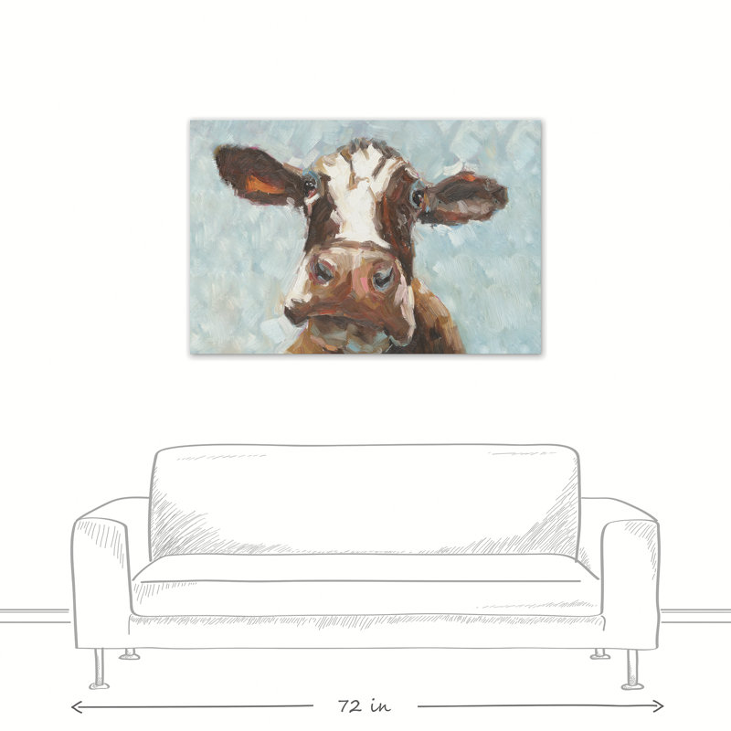 Vache curieuse - Imprimé, 16 po x 24 po, Toile tendue, Sans cadre