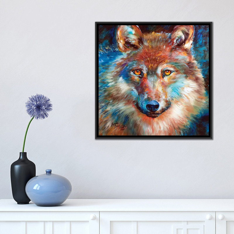 «Timber Wolf Abstract», reproduction sur toile, H 18 po x l 18 po x P 1,5 po, Toile avec cadre noir, Pas de tapis