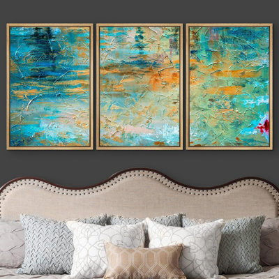 «Vibrant Abstract Oil Paint Texture Effect Modern Home Artwork», 3 pièces