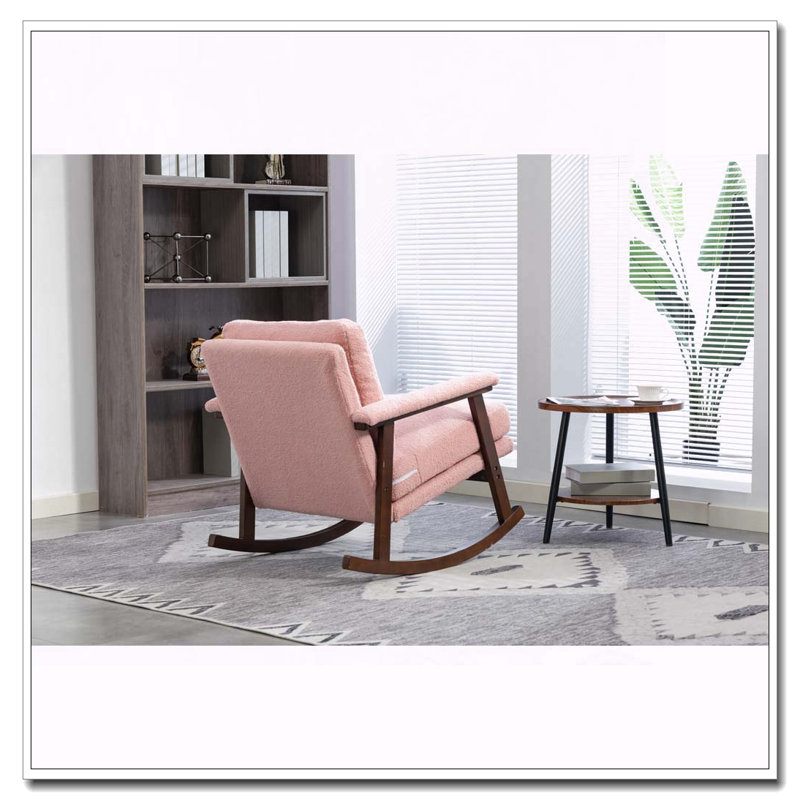 Chaise d'appoint moderne, chaise berçante avec structure en bois, Rose clair