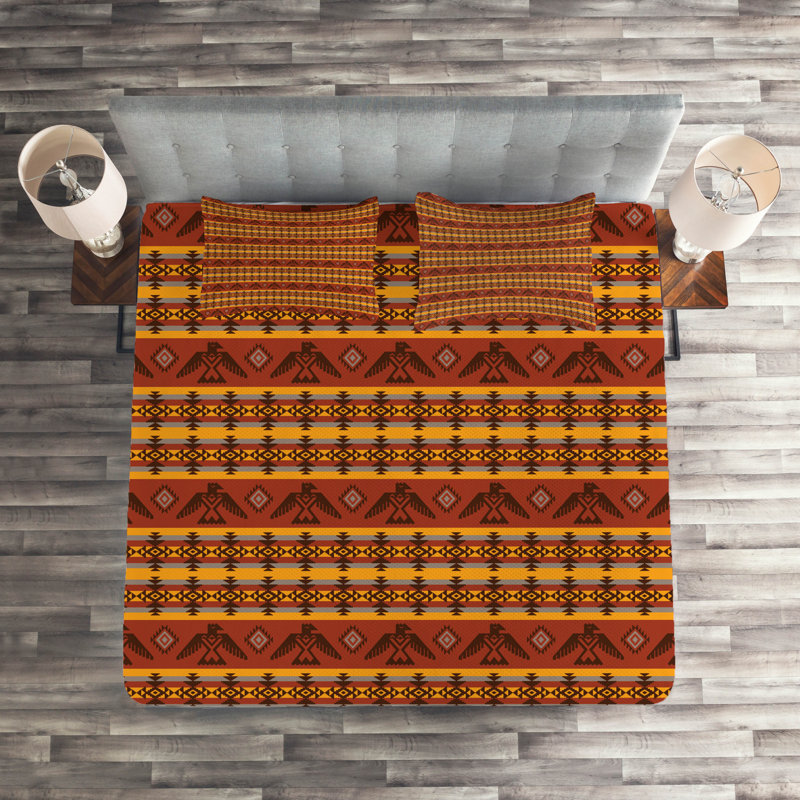 Tribal Eclectic Polyester Striped Coverlet, King Bedspread + 2 Shams