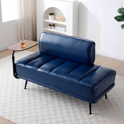 55"Inch Width Modern End Of Bed Bench,Grey Faux Leather Upholstered With Side Table, 360-Degree Swivel Tray Couch,Entryway Ottoman,Window Bench With For Bedroom, Living Room