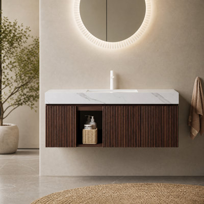 48 Inch Floating Bathroom Vanity With Sintered Stone Top And Ceramic Basin