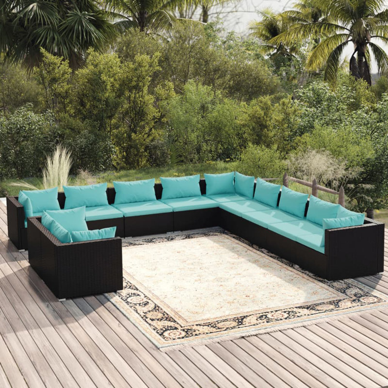 11 Piece Lounge Sofa Seating Group, Water Blue, Black