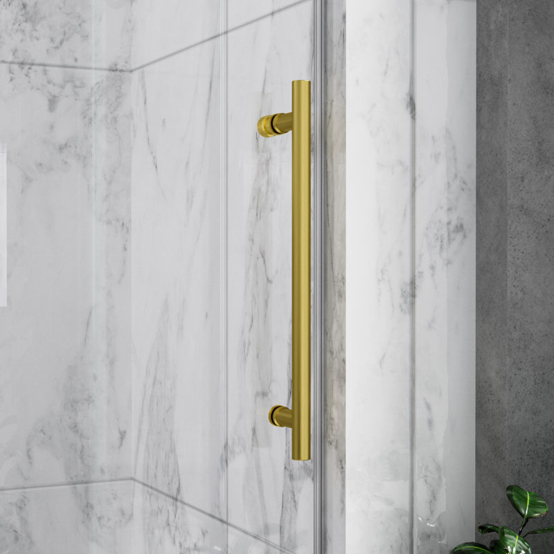 60 In. W X 72 In. H Single Sliding Frameless Shower Door With SGCC 5/16 In. Clear Glass, Brushed Gold